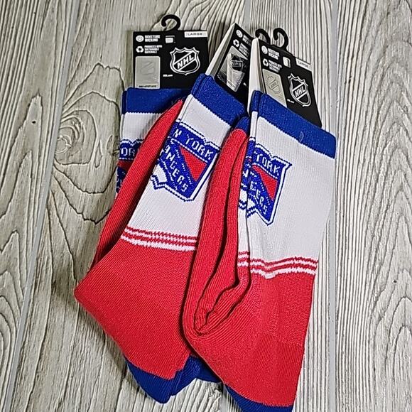 NHL New York Rangers Crew Socks 3 Pairs Size Large NEW - Picture 9 of 9